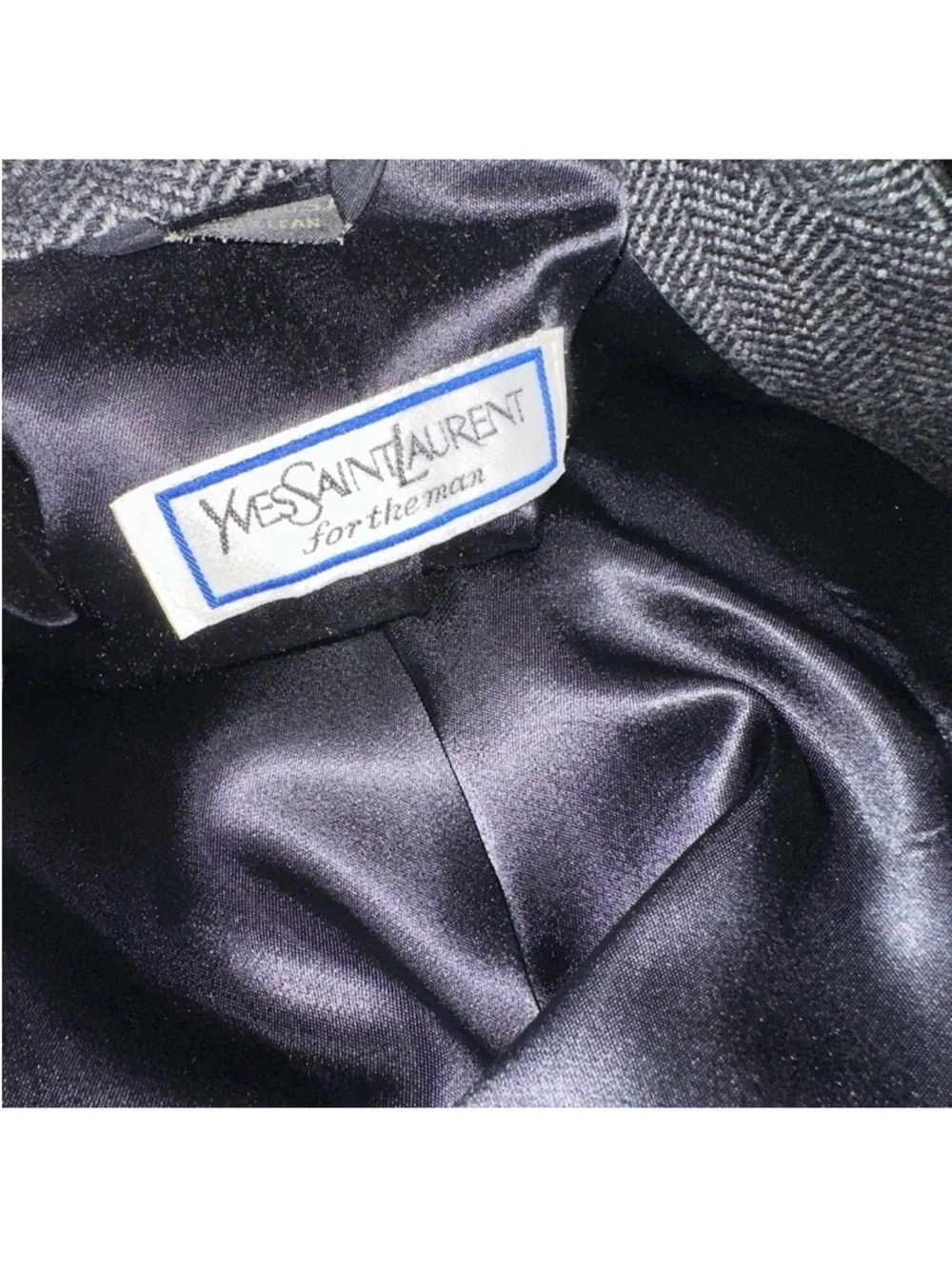Yves Saint Laurent Charcoal Herringbone Tweed Coat Sz 38L
